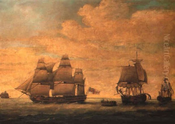 'h.m.s. Hyaena' Capturing Three Dutch West Indiamen Off St. Eustatius by Francis Holman