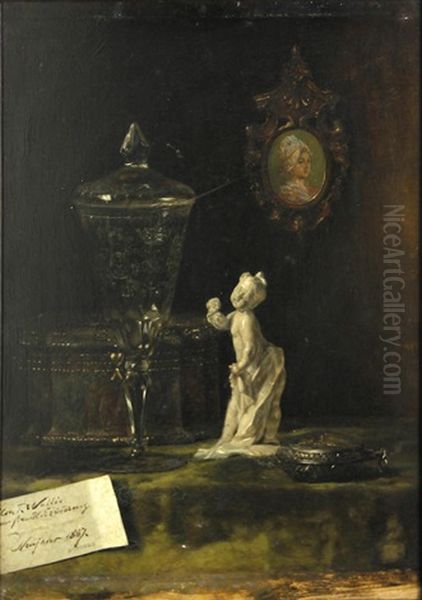 A Still Life With A Porcelain Figure Oil Painting by August Johann Holmberg