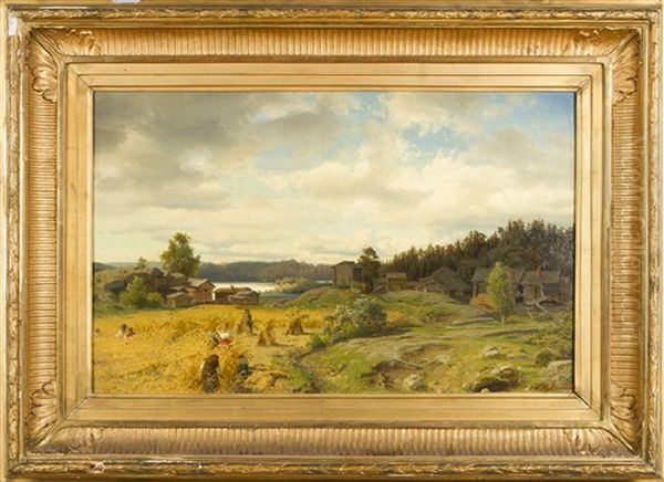 Rye Harvest Oil Painting by Gustaf-Werner Holmberg