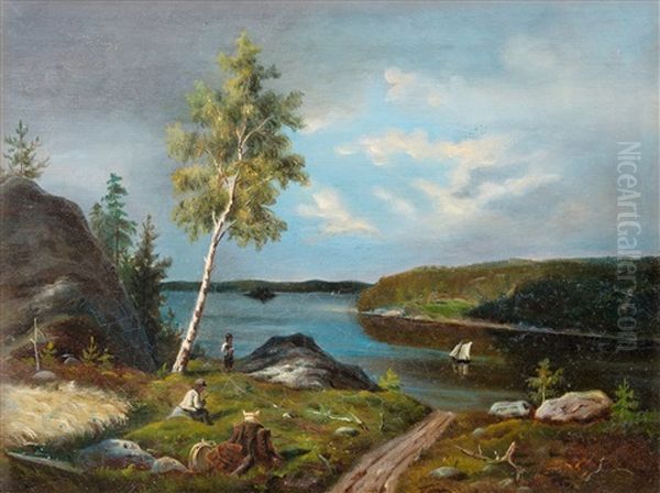 View From Pielisjarvi Oil Painting by Gustaf-Werner Holmberg