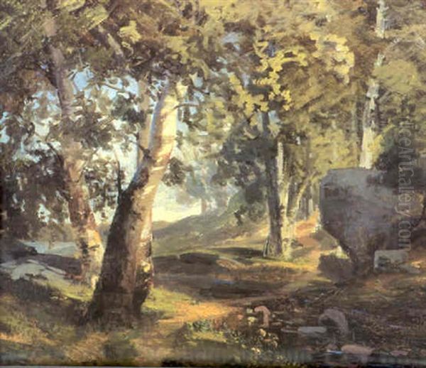 Bjorkskogsinterior Oil Painting by Gustaf-Werner Holmberg