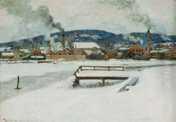 Fra Brakeroya Industriomrade I Drammen 1904 Oil Painting by Thorolf Holmboe