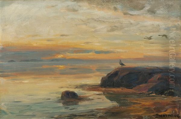 Sjofugler I Kystlandskap Oil Painting by Thorolf Holmboe