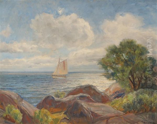 Kystlandskap Med Losbat Oil Painting by Thorolf Holmboe