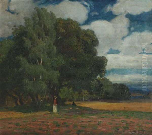 Landskap Med Kvinner Oil Painting by Thorolf Holmboe