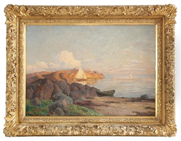 Aftensol Ved Kysten Oil Painting by Thorolf Holmboe