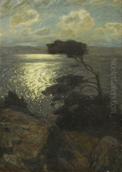 Kustlandskap Med Midnattssol Oil Painting by Thorolf Holmboe