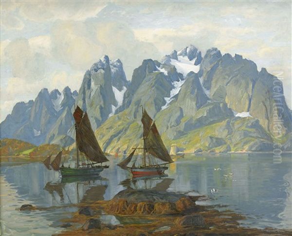 Norskt Fjordlandskap Oil Painting by Thorolf Holmboe