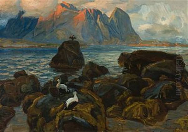 Ved Kysten - Reine I Lofoten Oil Painting by Thorolf Holmboe