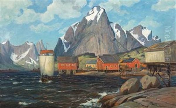 Fra Reine I Lofoten Oil Painting by Thorolf Holmboe