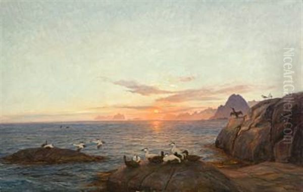 Solen Gar Ned I Nord Oil Painting by Thorolf Holmboe