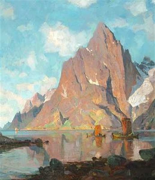 Sejlbade, Lofoten I Norge Oil Painting by Thorolf Holmboe