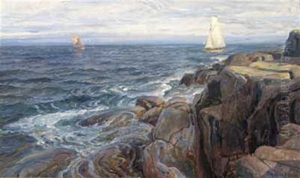 Seilbat Ved Kysten Oil Painting by Thorolf Holmboe