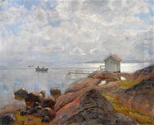 Badehus I Skjaergarden Oil Painting by Thorolf Holmboe