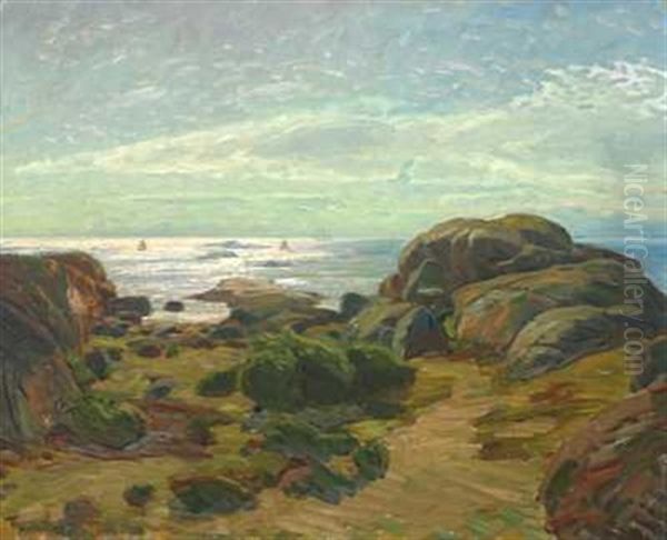 Solgangsbris Ved Kysten Oil Painting by Thorolf Holmboe