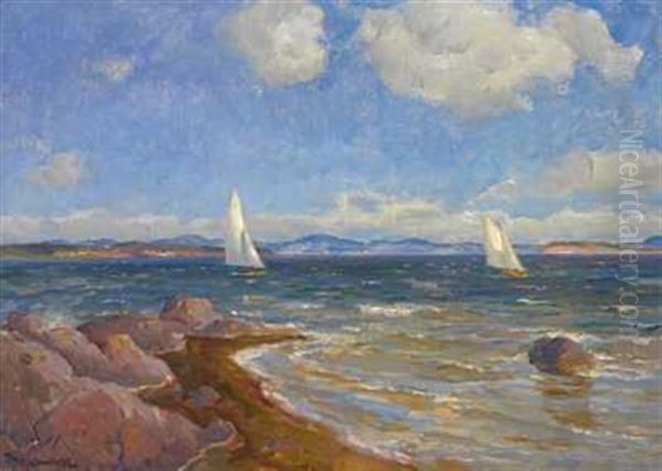 Seilbater Pa Fjorden Oil Painting by Thorolf Holmboe