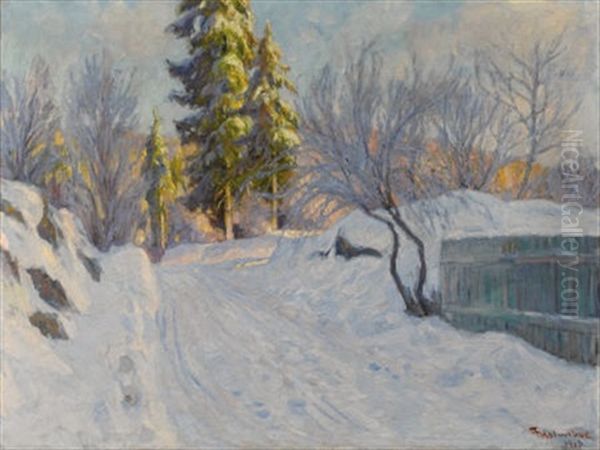 Snow Scene Oil Painting by Thorolf Holmboe