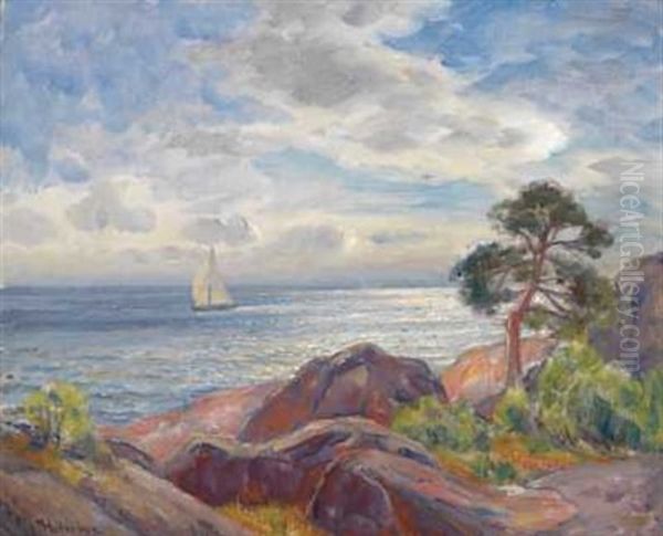 Solgangsbris Ved Kysten Oil Painting by Thorolf Holmboe