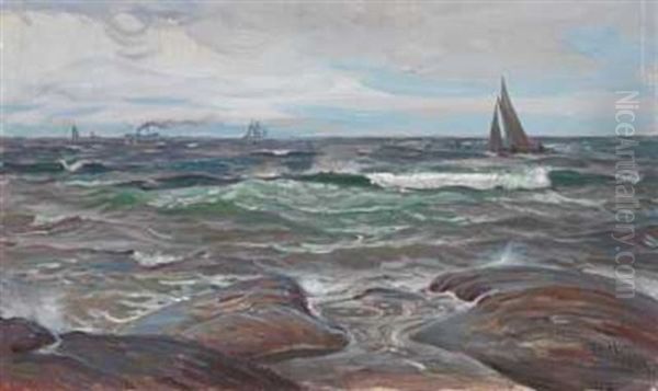 Skipstrafikk Ved Kysten Oil Painting by Thorolf Holmboe