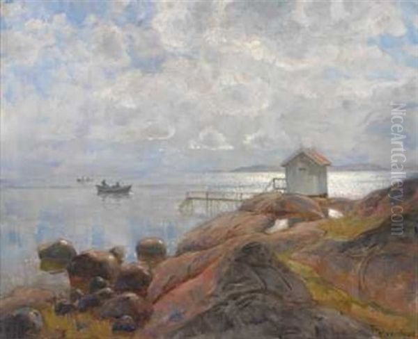 Badehus I Skjaergarden Oil Painting by Thorolf Holmboe