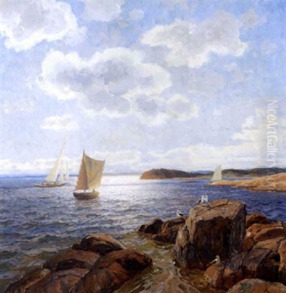 Solskinn Ved Kysten Oil Painting by Thorolf Holmboe