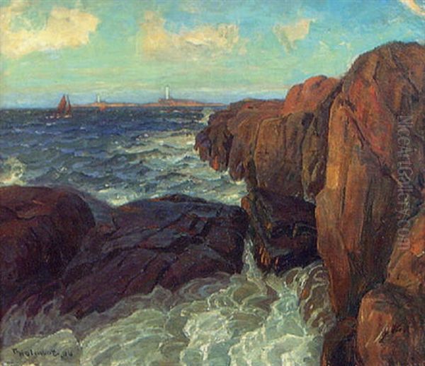 Solig Dag Vid Klippig Kust Oil Painting by Thorolf Holmboe