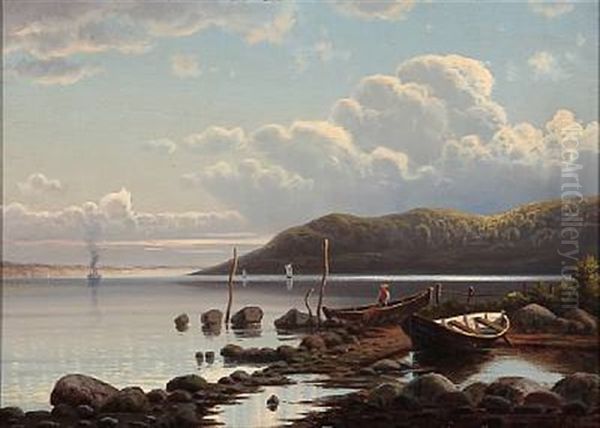 Coastal Scene With A Fisherman Oil Painting by Gustav Holmbom