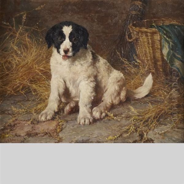 Spaniel Puppy In A Barn Oil Painting by George Augustus Holmes