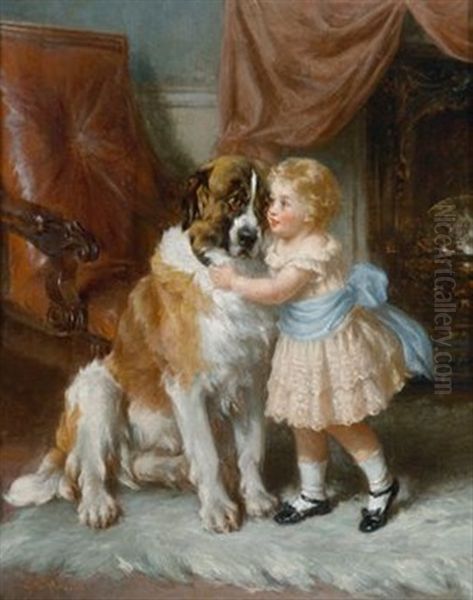 Kleines Madchen Mit Seinem Grosen Liebling Oil Painting by George Augustus Holmes