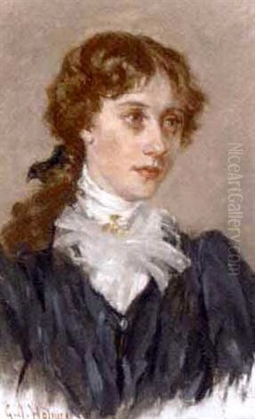 Portrait Of A Young Lady In A Black Dress And White Shirt Oil Painting by George Augustus Holmes