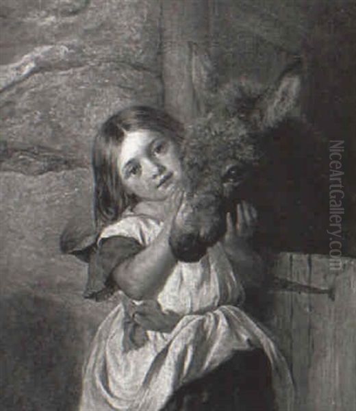 Young Girl Petting A Colt Oil Painting by George Augustus Holmes