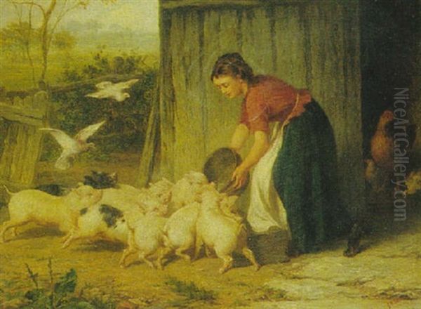 A Noisy Family Oil Painting by George Augustus Holmes