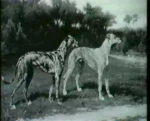 Two Greyhounds In A Landscape Oil Painting by George Augustus Holmes