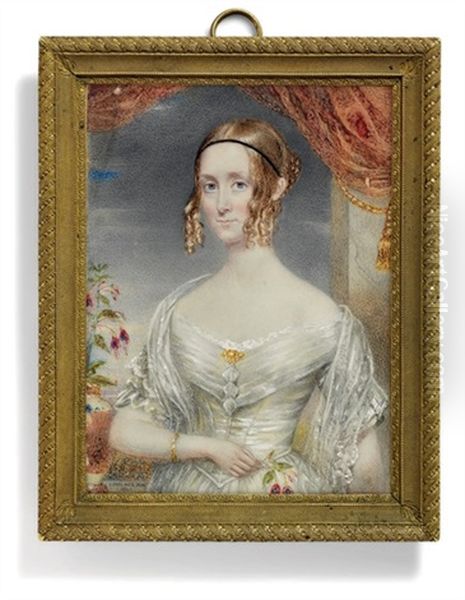 A Young Lady In White Dress, Lace Shawl, Gold Brooch And Bracelet Oil Painting by James Holmes