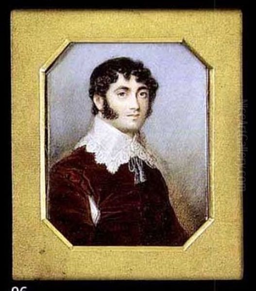 John Braham, Wearing Van Dyck Dress, His Burgundy Velvet Coat, Slashed To Reveal White Shirt, With Lace-trimmed Wide Collar, His Dark Hair Curled Oil Painting by James Holmes