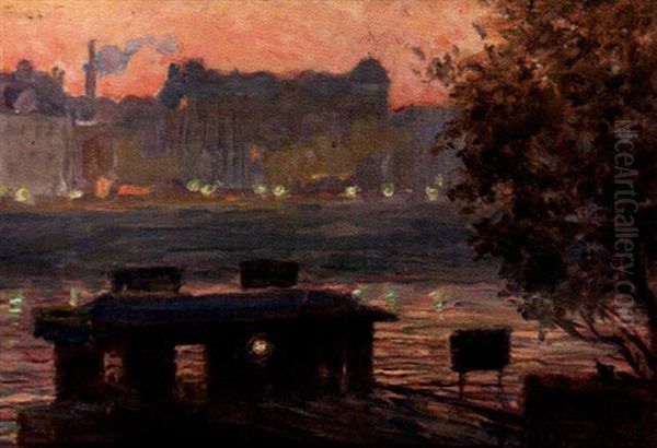 Seine Au Soir, Paris Oil Painting by Vilhelm Holmgren