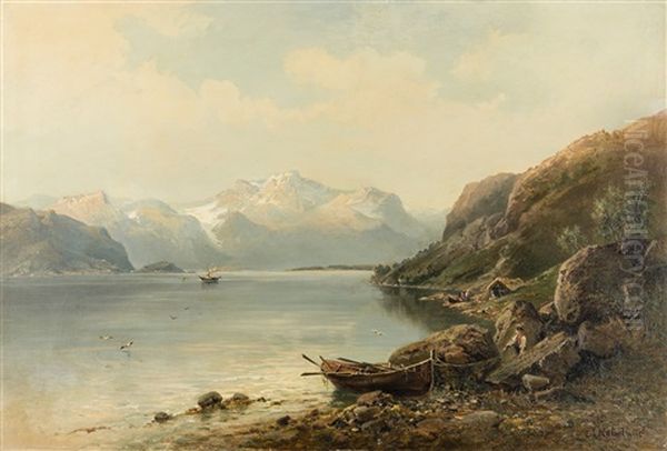 Fjord Landscape Oil Painting by Josephina Holmlund