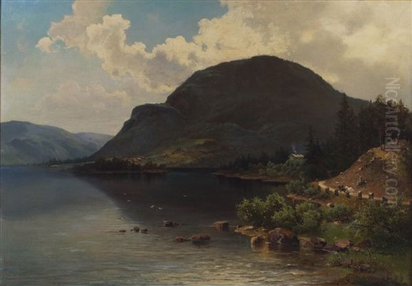 Fjordlandskap Oil Painting by Josephina Holmlund