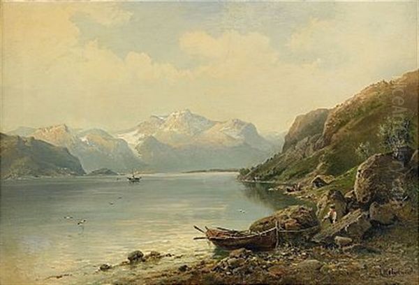 Fjordlandskap Oil Painting by Josephina Holmlund