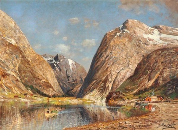 Calm Autumn Day At A Fiord, Norway Oil Painting by Johann Holmstedt