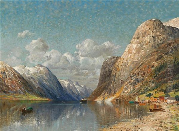 Fjord Landscape Oil Painting by Johann Holmstedt