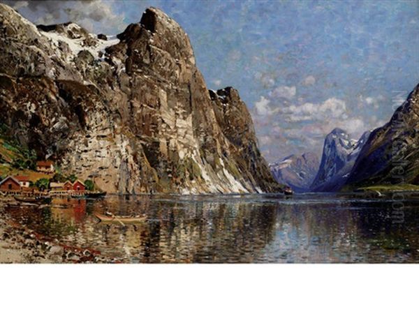 A Nordic Fjord Oil Painting by Johann Holmstedt