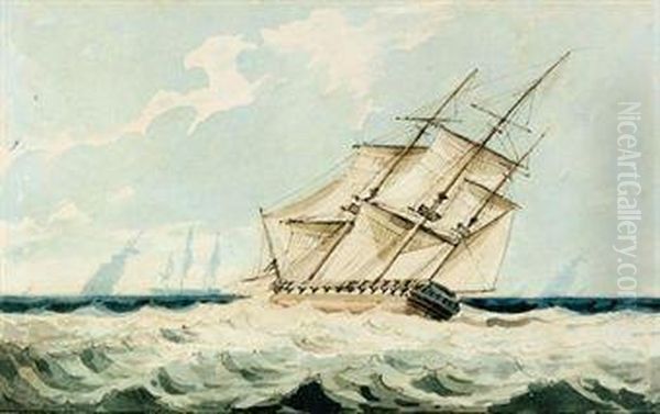 A Frigate Close By The Wind Upon The Lee-board Tack Oil Painting by Charles Anstruther Barlow