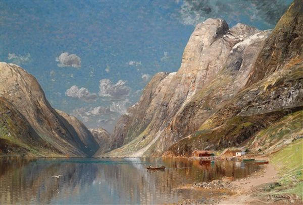 Grosse Fjordlandschaft Oil Painting by Johann Holmstedt