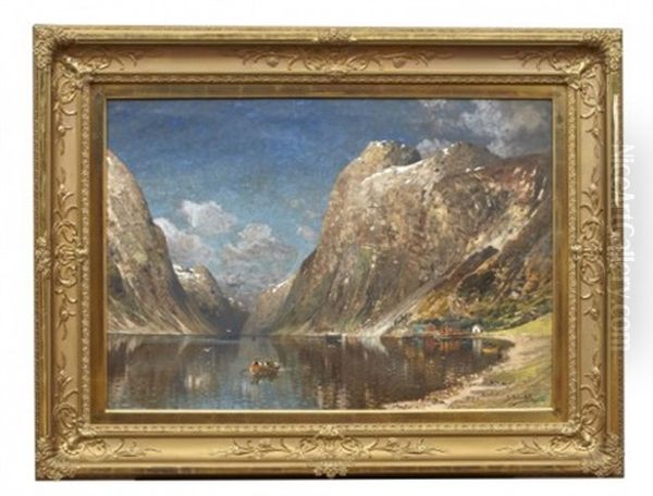 Norskt Fjordlandskap Oil Painting by Johann Holmstedt