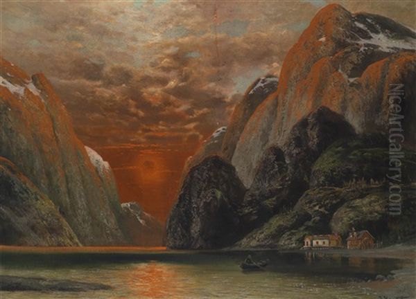 Fjordlandschaft Im Abendrot Oil Painting by Johann Holmstedt