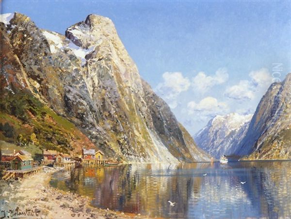 Norwegischer Fjord Oil Painting by Johann Holmstedt