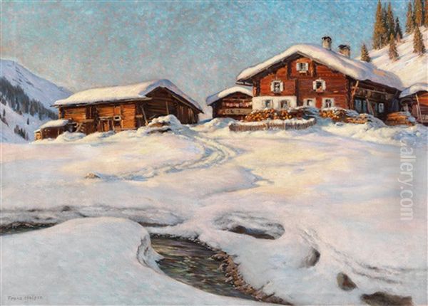 Winter Landscape Near Davos Oil Painting by Franz Holper