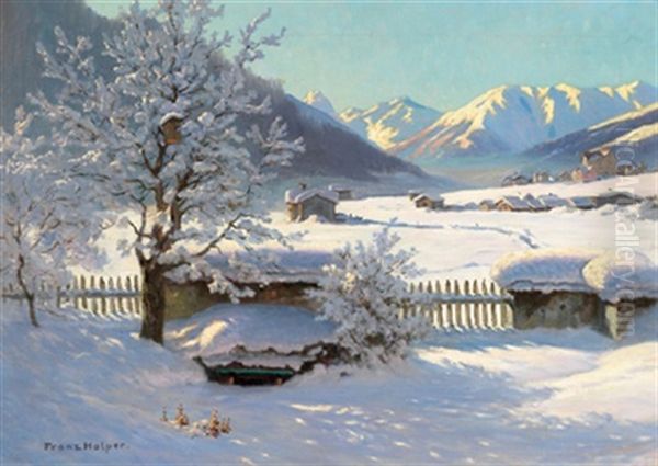 Ansicht Von Davos Im Winter Oil Painting by Franz Holper