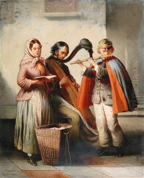 Street Musicians Oil Painting by Antonin Hoelperl